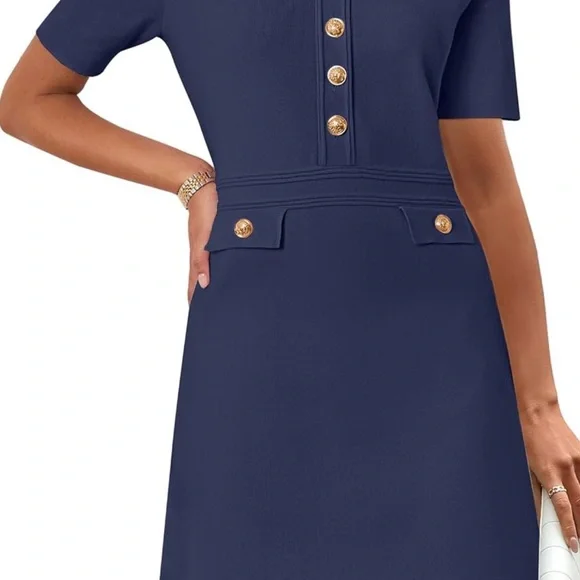 NWT Merokeety medium navy knit button dress - Picture 2 of 5